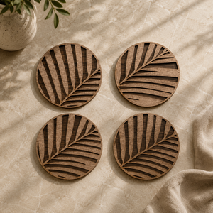 Modern Abstract Laser Cut Solid Wood Coaster Set Handcrafted Heat Resistant Drink <b>Mat</b> Table Protector Coffee Tea Cup Holder - Product Image 6