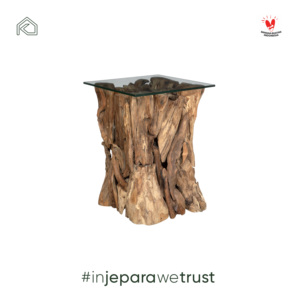 Solid Wood Accent <b>table</b> Teak Root <b>Side</b> <b>Table</b> with Glass Top <b>Rustic</b> Solid Wood End <b>Table</b> for Living Room Villa Hotel Furniture - Product Image 6