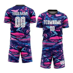 ชุดยูนิฟอร์มฟุตบอลชายแบบกำหนดเอง เสื้อและกางเกงขาสั้น OEM พิมพ์ลายด้วยความร้อน โลโก้และหมายเลขส่วนตัว ไซส์ใหญ่ โพลีเอสเตอร์ 100% - Product Image 5