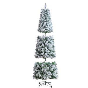 Albero di Natale Artificiale Innevato Preilluminato da 6,5 Piedi con 250 Luci LED Bianche e 814 Punte di Rami in Metallo - per Decorazioni Natalizie - Product Image 1