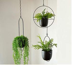 Jardinière suspendue en métal noir avec cadre rond, support moderne pour plantes d'intérieur et d'extérieur - Product Image 6