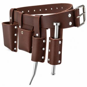 Ensemble de pochettes à outils ajustables en cuir véritable marron avec boucle en acier massif pour électricien, plombier et travaux en extérieur - Product Image 3