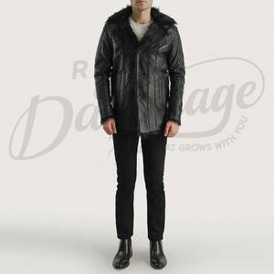 Abrigo de Cuero Negro para Hombre con Cuello de Piel Sintética, Chaqueta Larga Estilo Shearling para Invierno, Corte Entallado, Informal y Elegante - Product Image 1