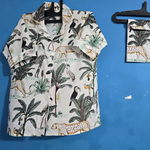 Pijama de Algodón Orgánico 100% con Estampado de Animales de la Selva, Estilo Indio, Conjunto de Pijama Corto, Ropa de Dormir al por Mayor - Product Image 1