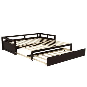 Divano letto in legno Espresso con letto estraibile e rotelle a scomparsa per un comfort aggiuntivo - Product Image 4