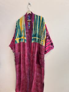 Kimono de Seda Crepé Reciclada para Mujer, Estilo Vintage, Kimono Largo de Seda Saree - Product Image 3