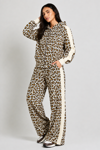Ensemble de survêtement 2 pièces pour femme, imprimé léopard blanc et jaune, sweat à capuche oversize et pantalon large, style streetwear décontracté - Product Image 4