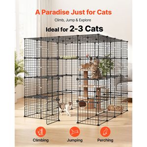 Grand enclos de jeu pour chat à monter soi-même, 4 niveaux, 55"x55"x55", enclos intérieur détachable en fil métallique avec 3 portes verrouillables - Product Image 2