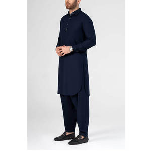 Slim Fit Men's Kurta Pajama <b>Slate</b> Blue Traditional Shalwar Kameez Elegant Soft Fabric Men’s Ethnic Wear 2-Piece Set - Product Image 2