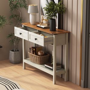 Farmhouse Style <b>Console</b> <b>Table</b> with 2 Drawers for Entryway Rustic Side <b>Table</b> with Bottom <b>Storage</b> Shelf <b>Console</b> <b>Tables</b> Product - Product Image 3