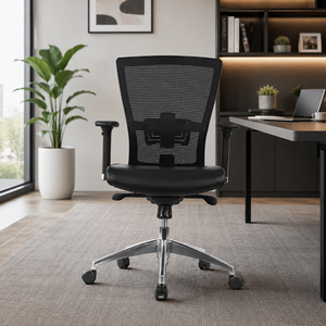 Fauteuil de Direction Ergonomique en Cuir Véritable avec Support en Maille, Pivotant, pour Bureau - Vente en Gros - Product Image 1