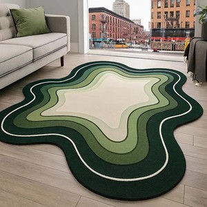 Tapis moderne abstrait vert à couches irrégulières, tapis moelleux doux, tapis de luxe fait main, tapis de sol de designer, décoration pour salon et maison - Product Image 1