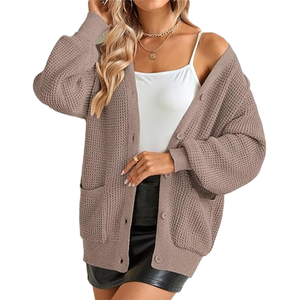 Cardigan en tricot pour femme, motif patchwork, boutons sur le devant, col rond, manches longues, décontracté, anti-rides, brodé, automne-hiver - Product Image 2