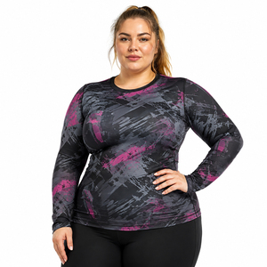 OEM Custom Plus Size Sublimated <b>Compression</b> T Shirt <b>Women's</b> Long Sleeve Rash Guard Tee 230 GSM Polyester Ladies Slim Fit T-Shirt - Product Image 2