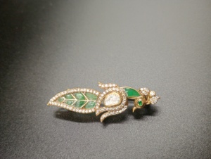Animal Shape Eagle Design Silver <b>Gold</b> Plated Brooch Pins Moissanite Polki Green Doublet Stones Unisex Party Jewelry for Women's - Product Image 6