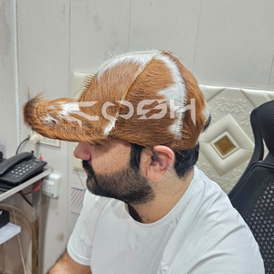 Genuine Cowhide Hair On Leather Cap Handmade Western Cowboy Unisex <b>Hat</b> - Product Image 3