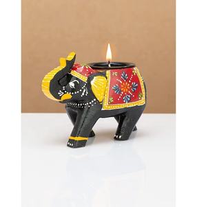 Soporte de luz de té de elefante de madera colorido hecho a mano para regalo de regreso de boda artículo de regalo de decoración de hogar y oficina - Product Image 5
