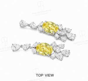 Elegantes pendientes de araña en oro blanco de 18 quilates con diamantes ovalados amarillos de fantasía, diamantes en forma de pera y diamantes marquesa cultivados en laboratorio, diseño de alta costura. - Product Image 5