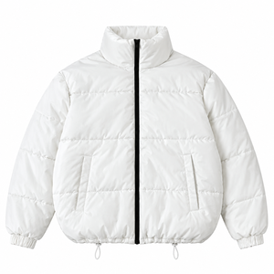 <b>Men's</b> <b>White</b> Hooded Windbreaker <b>Puffer</b> <b>Jacket</b> Quilted Filling Water Resistant Nylon/Cotton Shell Zip-Up Closure Stand Collar for - Product Image 1