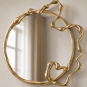 Modern Gold Round Wall Mirror Abstract Sculptural Frame Decorative Mirror For Living Room Bedroom Wall Decor - Product Image 5