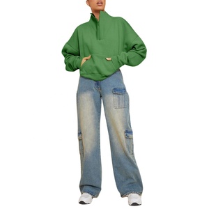 เสื้อพูลโอเวอร์แขนยาวครอปผ้าฟลีซสำหรับผู้หญิง น้ำหนักเบา ระบายอากาศได้ดี แห้งเร็ว คอซิปครึ่งตัว ย้อมสีแบบ Garment Dyed ผลิตจากโพลีเอสเตอร์/คอตตอน สำหรับฤดูใบไม้ร่วงปี 2026 - Product Image 3