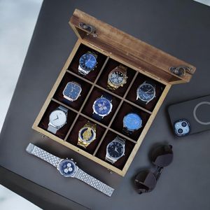 AHTE MANUEXPO UR-065 Caja de Madera para Relojes con 12 Ranuras, Tapa de Cristal, Soporte de Almacenamiento para Eventos Especiales de Hombres - Product Image 2
