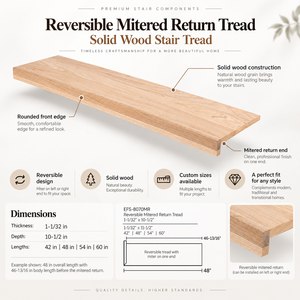 Marches d'escalier en chêne rouge massif sur mesure |   Kits de composants d'escalier en bois réversibles à joint de retour mitré - Product Image 2