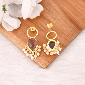 Elegantes Pendientes Colgantes de Amatista Rosa Hidro y Perla, Hechos a Mano, de Latón Chapado en Oro, Joyería de Piedras Preciosas con Engaste de Bisel para Mujer - Product Image 5
