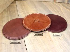 Genuine Leather Coasters Set Round Shape <b>Table</b> Mats for Dining Room Luxury Handmade Cowhide Cup Pad Brown GLC-0029 - Product Image 3