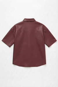 Chemise en cuir boutonnée pour homme, chemise formelle en cuir véritable de qualité supérieure, fabricant de vêtements en cuir sur mesure, satin tricoté - Product Image 2