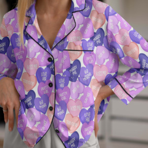 Traje de dos piezas con estampado de cuello vuelto, pijama de seda suelto, manga larga, ropa de dormir para mujer, conjunto de trajes para mujer - Product Image 6