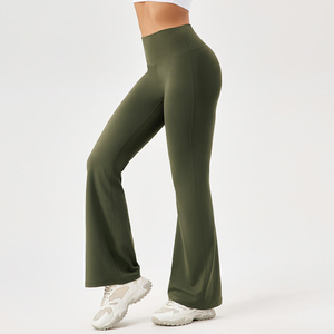 Activewear Palazzo Pants Flowy Wide Leg Yoga <b>Trousers</b> High <b>Stretch</b> 100% Nylon Windproof Seamless Belt Yoga Training Custom Logo - Product Image 1