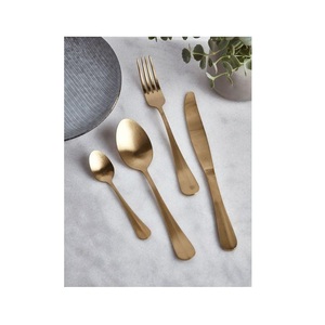 Juego de cubiertos dorados de lujo, cubiertos metálicos sostenibles, ideales para regalos, en stock, para uso en restaurantes y hogares. - Product Image 1