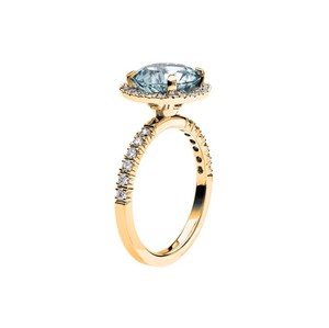 Anillo de compromiso y boda de lujo con topacio azul de corte redondo, plata de ley 925, chapado en oro de 14K, engaste de garras, para fiesta - Product Image 4