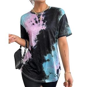 เสื้อยืดคอกลมลายมัดย้อมสไตล์วินเทจ แขนสั้น ผลิตภัณฑ์ฤดูร้อน เสื้อผ้าสตรีทแวร์ ผ้าฝ้ายออร์แกนิค 100% เสื้อยืดลายมัดย้อม - Product Image 1