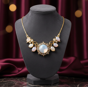 Collar de Piedras Multicolores Blanco y Rosa de 16 Pulgadas, Plata de Ley, Chapado en Oro de 18K, Collar de Diseño con Circonitas, Joyería Elegante para Bodas - Product Image 1