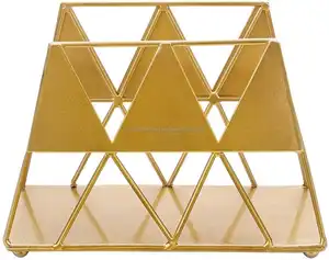 Modern Gold Tone Triângulo Geométrico Metal Guardanapo Titular Pure Brass Office Desk Decor Guardanapo Titular Atacado Suprimentos