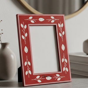 Cadre photo élégant en os incrusté de pierres rouges, fait main, décoration de luxe pour la maison - Product Image 5