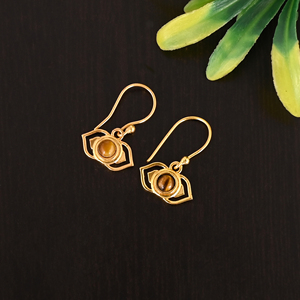 Natural Tiger Eye Gemstone Gold Plated 925 Sterling <b>Silver</b> <b>Drop</b> <b>Earrings</b> Stylish Minimalist for Women - Product Image 2