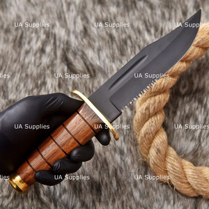 Cuchillo de hoja fija de acero inoxidable con punta de gota, borde parcialmente serrado, mango de madera, grado industrial, 0.6mm de grosor, no ajustable - Product Image 2