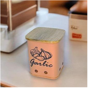 Contenedor de Almacenamiento de Hierro Color Oro Rosa con Tapa de Madera, Organizador Rústico Ventilado para Encimera de Cocina - Product Image 2