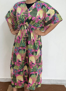 Elegante Vestido Kaftán de Algodón con Estampado Floral para Mujer, Diseño Holgado, Sensación Cómoda y Estilo Contemporáneo Chic - Product Image 1
