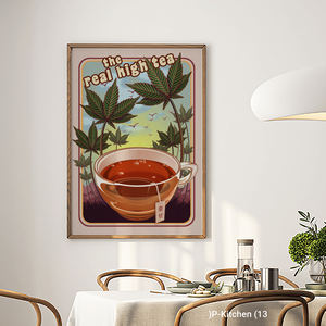 Holiday Wall Art Modern Vintage Tea Cup Botanical Illustration Poster Retro Kitchen Wall Decor <b>Canvas</b> Print with <b>Wood</b> <b>Frame</b> - Product Image 2