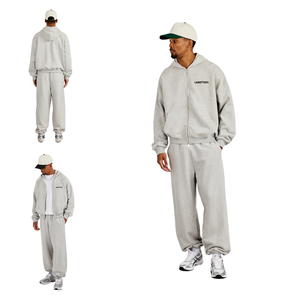 Mens Two Piece Hooded Tracksuit Full Zip Sweatshirt Long Sleeve Elastic Waist Cuffed Ankle <b>Trousers</b> Relaxed Casual Lounge Outfit - Product Image 1