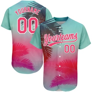 Maillot de baseball/softball personnalisé à imprimé dégradé de palmiers, unisexe pour adultes, manches courtes, sublimé, boutonné sur le devant, respirant, en polyester - Product Image 1