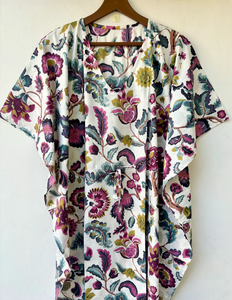 Nuevo Kaftán con Estampado Animal, Cuello en V, Cierre con Cordón, Manga Corta, Corte Ajustado, de Algodón Suave Indio, con Encaje, Largo Completo, para Mujer - Product Image 1