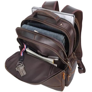 Waterproof Genuine Cow Leather <b>Backpack</b> Anti-Theft Vintage <b>Laptop</b> Rucksack for <b>Work</b> and Travel LBP-0413 - Product Image 3