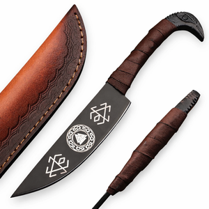 Cuchillo Vikingo Forjado a Mano con Funda de Cuero, Hoja de Acero al Carbono Grabada Personalizada, para Supervivencia, Caza, Camping y Uso Industrial - Product Image 1