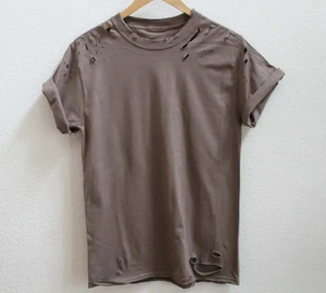 เสื้อยืดผู้ชายคอตตอน 100% ทรงดิสเทรส แขนครึ่ง คอกลม สีพื้น รับสกรีนโลโก้ ขายส่งจากโรงงาน - Product Image 3