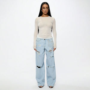 เสื้อยืดแขนยาวผ้าตาข่ายถักคุณภาพสูงสำหรับผู้หญิง ผลิตจากผ้าฝ้าย 100% ขายส่ง รับสั่งพิมพ์ลายเสื้อยืดแขนยาวผ้าตาข่ายสำหรับผู้หญิง - Product Image 5